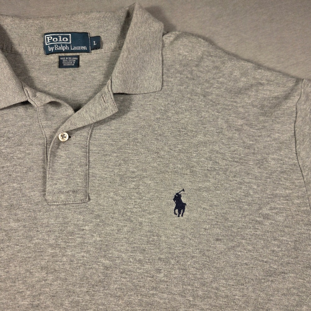 Polo Ralph Lauren Mens Large Gray Short Sleeve Cotton Polo Shirt Navy Pony Logo
